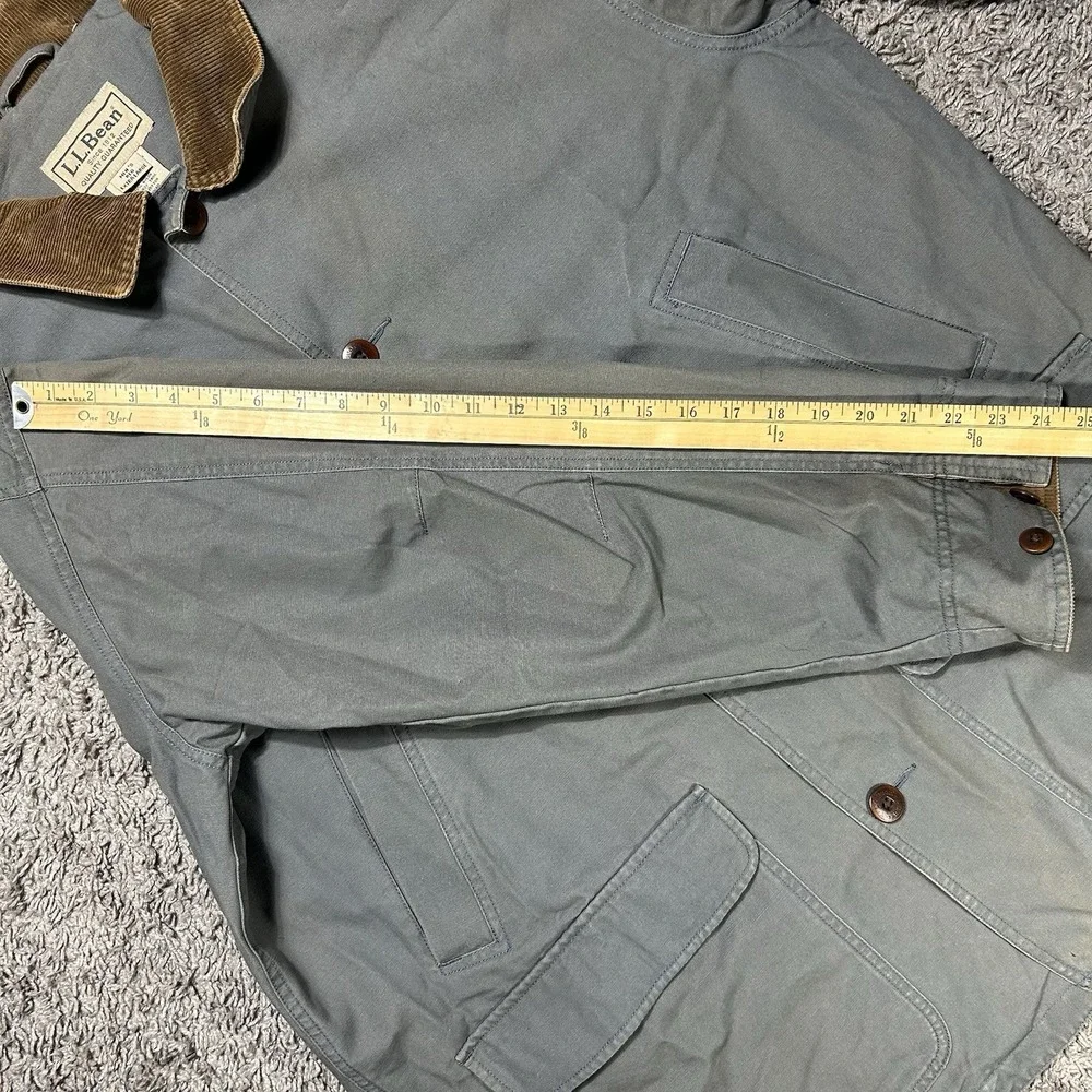 LL Bean Jacket Mens XL Green Canvas Barn Chore Coat Corduroy Cuffs Lined Faded - Picture 5 of 13